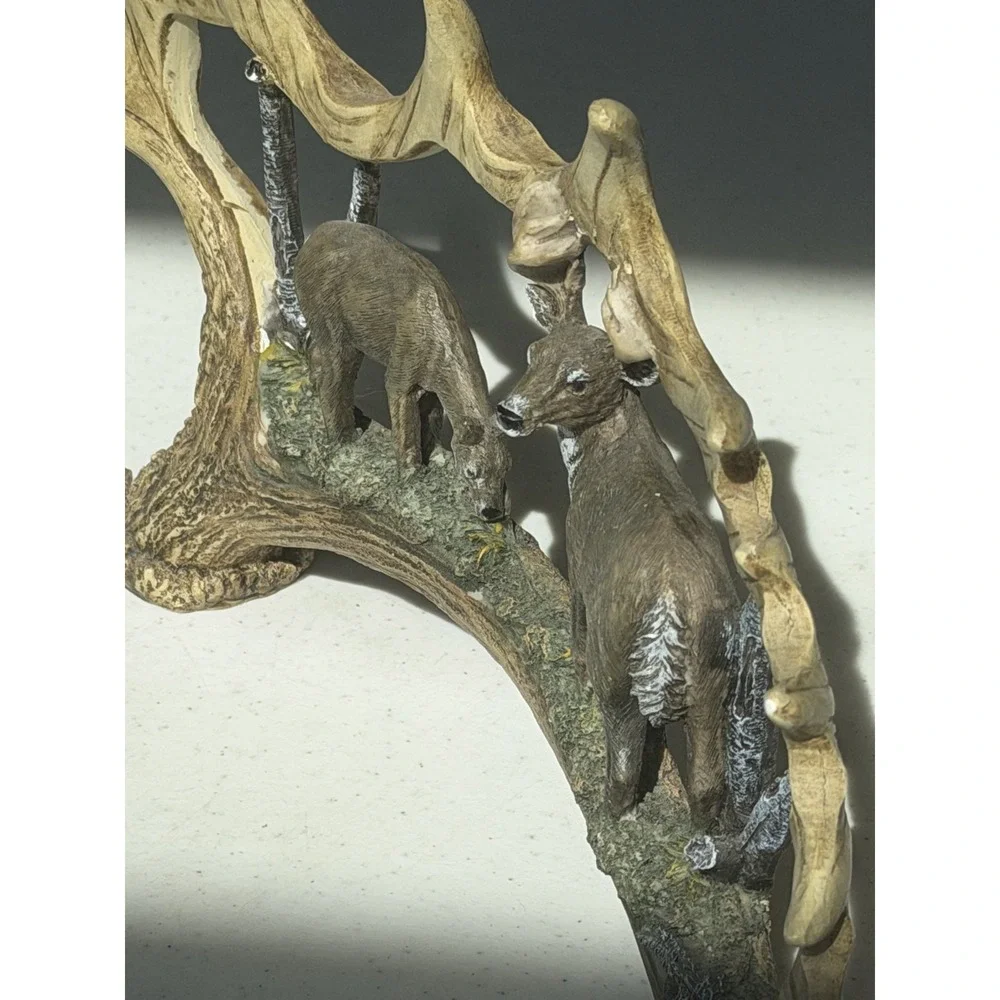 Deer Antler With Deer In The Woods Resin 11.25
